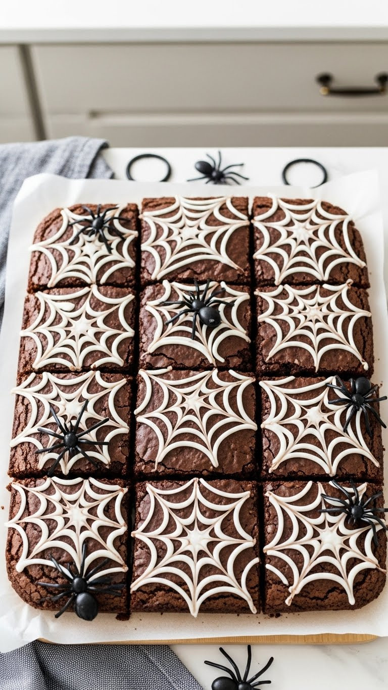 Spider Web Fudgy Brownies In Square Baking Pan