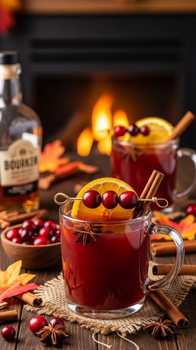 Spiked Cranberry Apple Cider In Rustic Mug With Cinnamon Stick And Orange Garnish