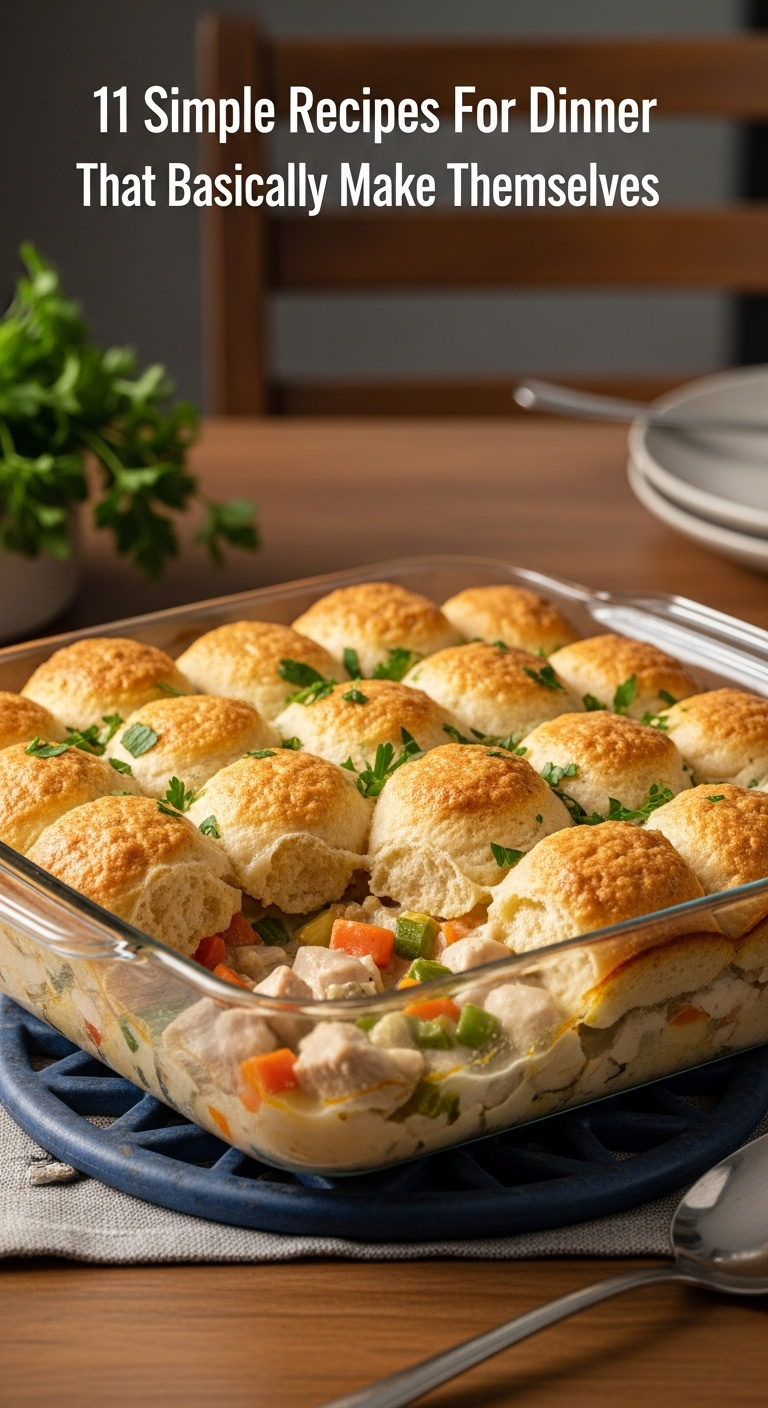 Square Glass Baking Dish Of Golden Brown Chicken Cobbler With Creamy Filling And Fluffy Biscuit Toppings On A Wooden Table