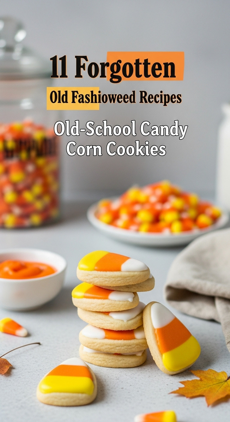 Stack Of Candy Corn Cookies, Yellow/Orange/White Icing On Light Counter. Blurred Cookie Jar, Candy Corn. Old-School Halloween.
