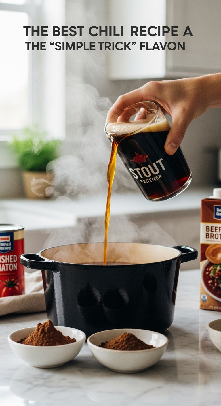 Steaming Bowl Of Classic Beef Chili With Sour Cream Cheddar And Cilantro On A Dark Wooden Table