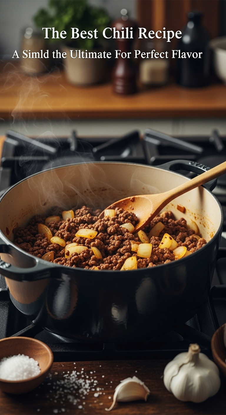 Steaming Bowl Of Classic Beef Chili With Sour Cream Cheddar And Cilantro On A Dark Wooden Table