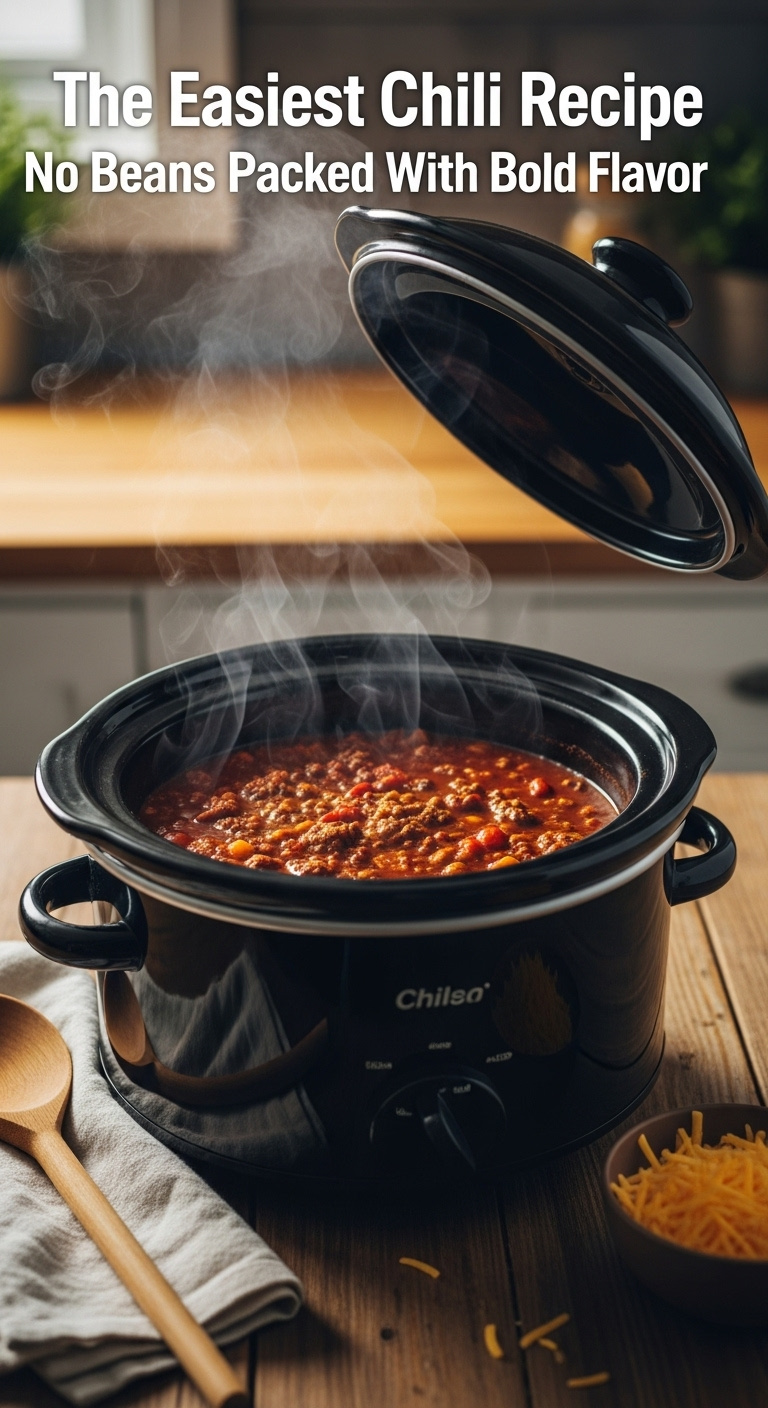Steaming Bowl Of No Bean Chili With Cheese Sour Cream And Cilantro On A Rustic Wooden Table