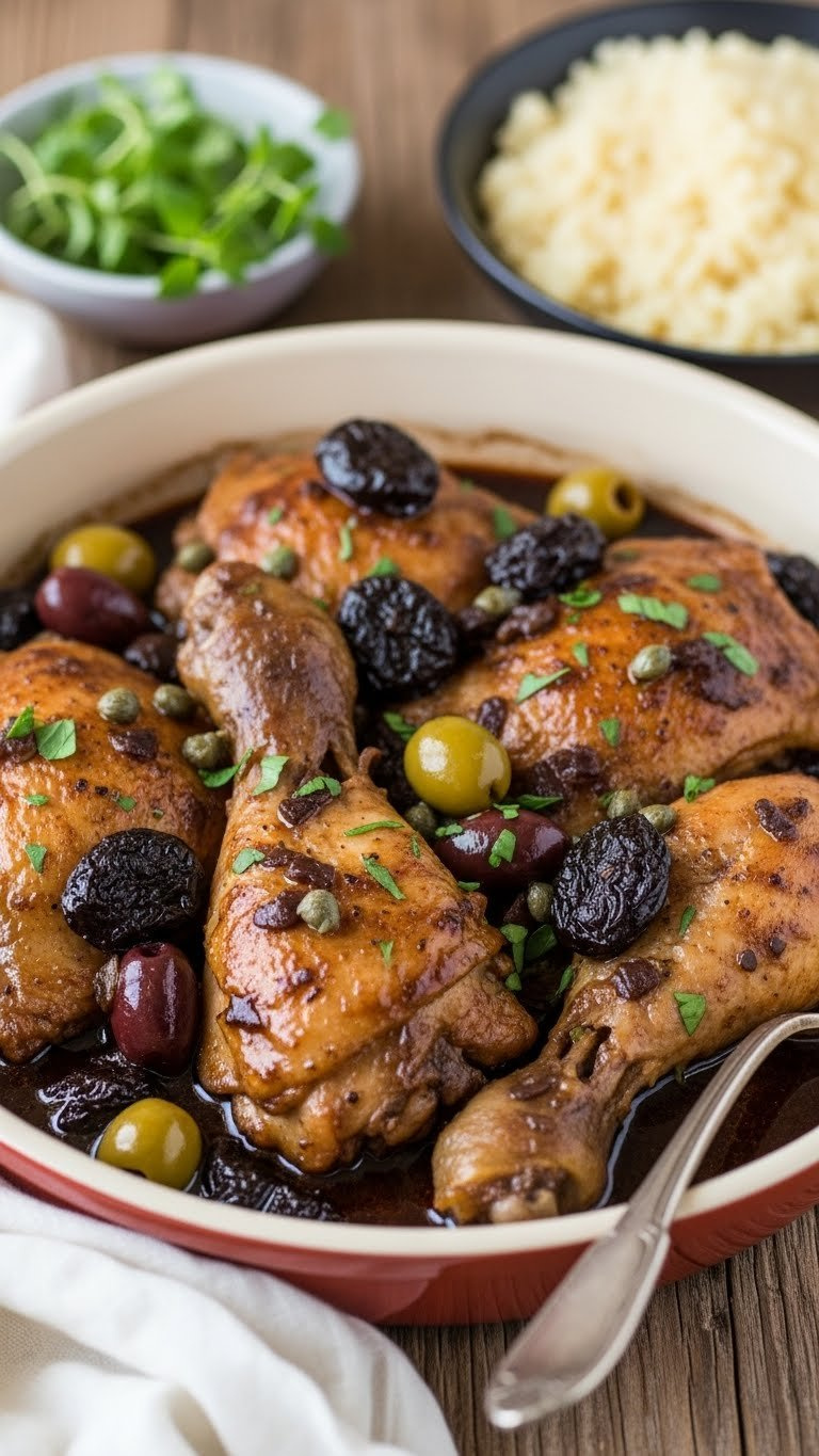 Succulent Chicken Marbella With Braised Thighs In Dark Glossy Sauce With Prunes And Green Olives
