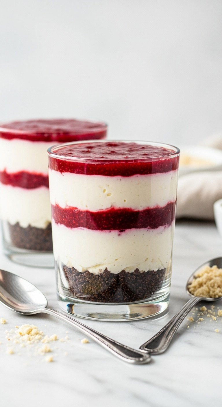 Sugar-Free Keto Cheesecake Parfaits, Layered With Crust, Creamy White Cheesecake &Amp; Berry Topping. Healthy Low Carb Dessert.