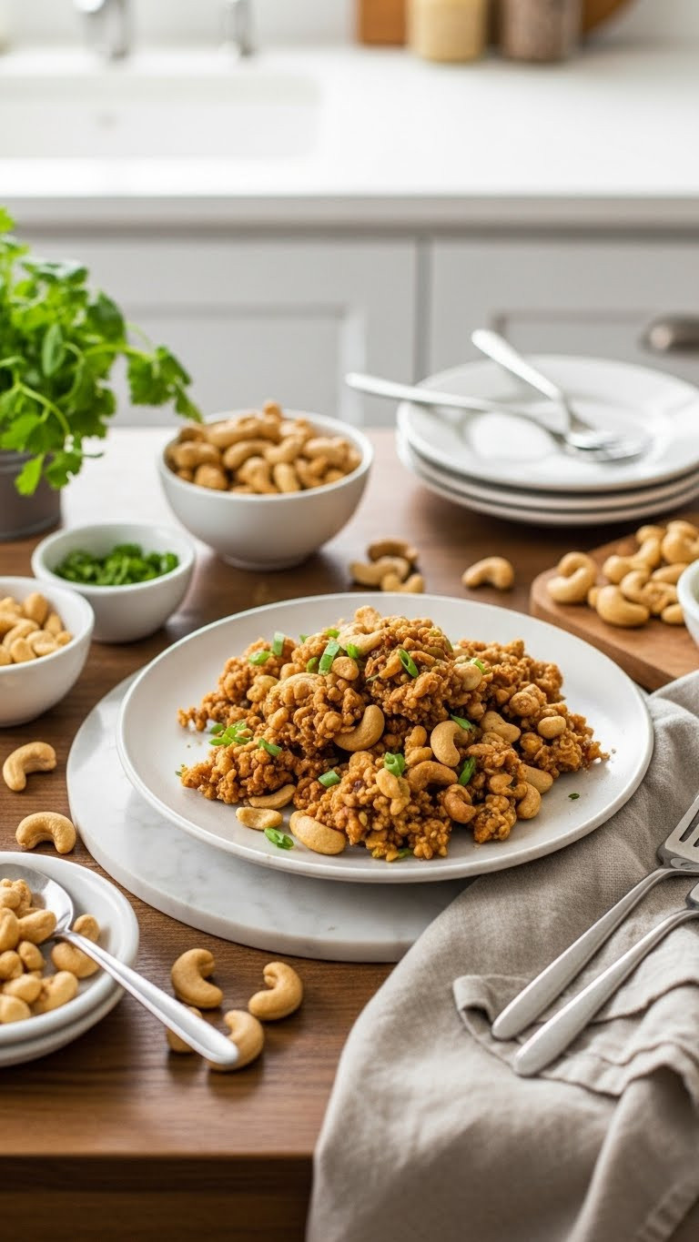 Sweet And Salty Cashew Clusters On Wooden Cutting Board