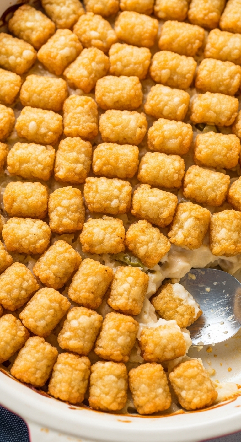 Tater Tot Chicken Pot Pie Casserole With Crispy Golden Tater Tots And Creamy Filling