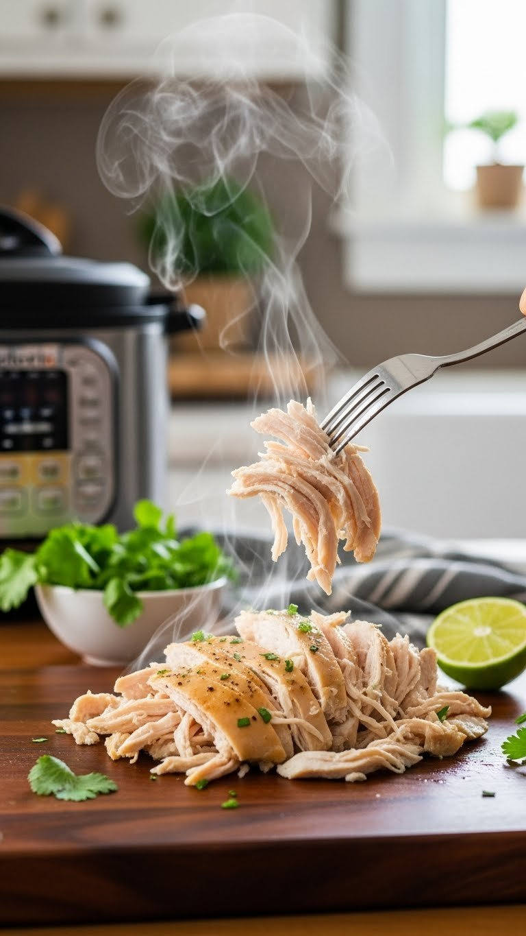 Tender, Perfectly Cooked Chicken Breast Being Effortlessly Shredded With Forks On A Rustic Wooden Board, Ready For A Delicious Soup.