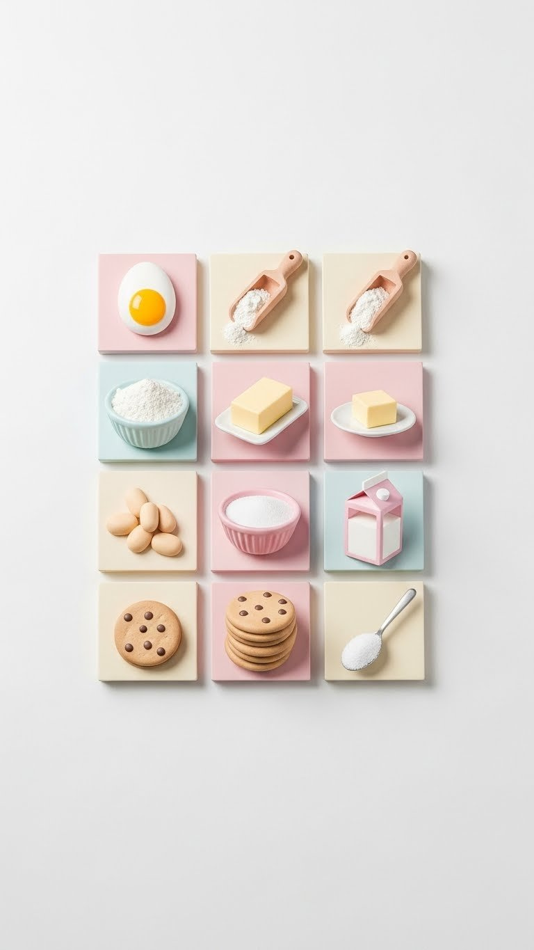 Three-Frame Baking Animation Sequence Showing Hand Cracking Egg, Whisking Batter And Pouring Onto Baking Sheet