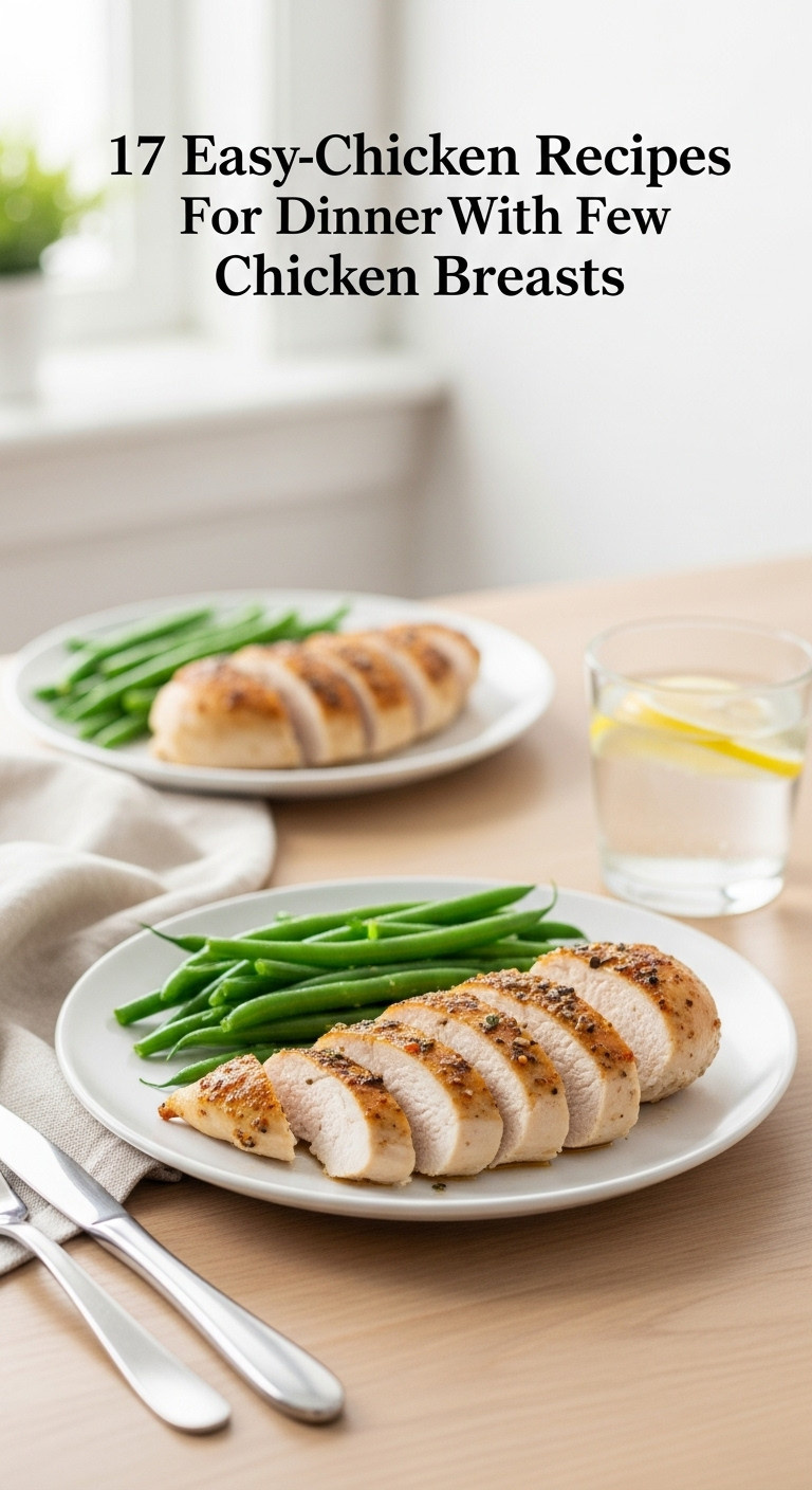 Three Ingredient Baked Chicken Breasts Sliced To Show A Moist Interior Served Simply With Steamed Green Beans