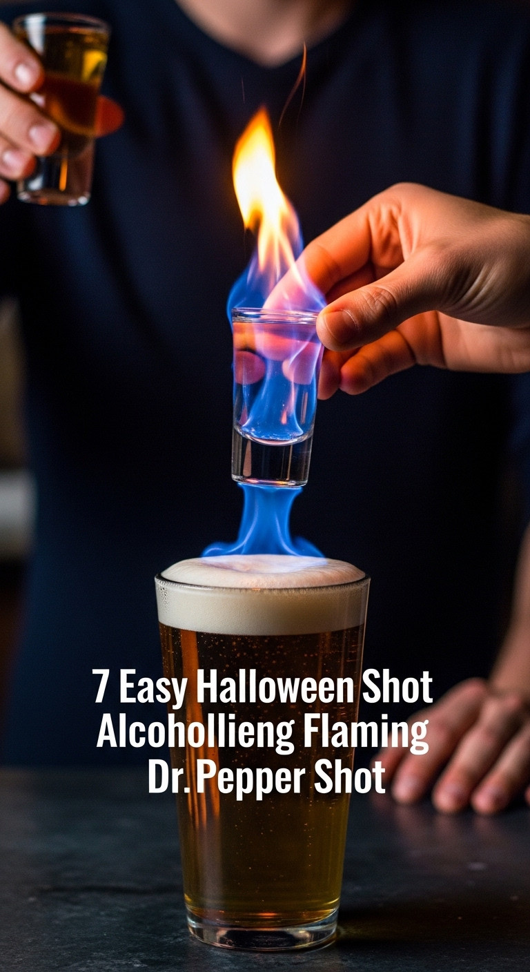 Thrilling Flaming Dr Pepper Halloween Shot With Blue Flame Held Over Beer In A Dark Party Environment
