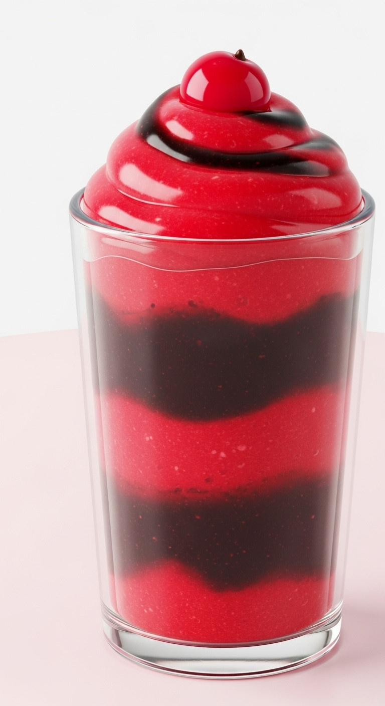 Toca Boca World Vampire Slime Smoothie: Thick Red-Black Virtual Slime Smoothie, Layered, Topped With A Dramatic Cherry. Eerie Game Drink.