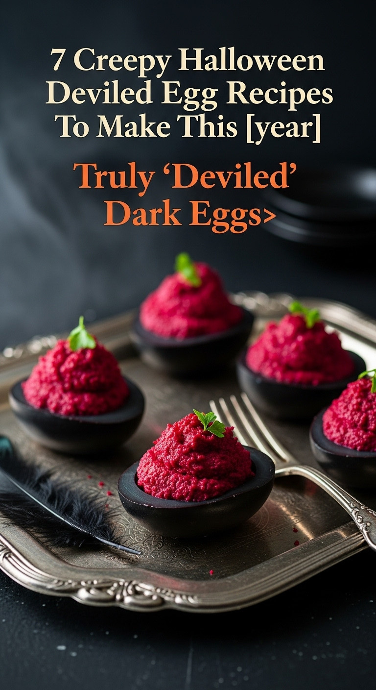 Truly Deviled Dark Black Eggs With Vibrant Blood Red Filling On A Vintage Silver Tray With Gothic Dramatic Lighting For Halloween