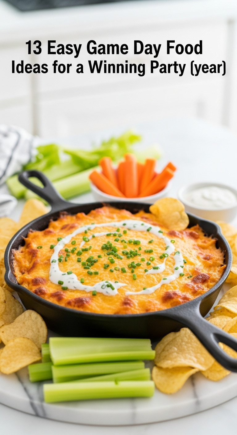 Ultimate Buffalo Chicken Dip In A Cast Iron Skillet With Chives And Ranch Dressing On Marble Countertop