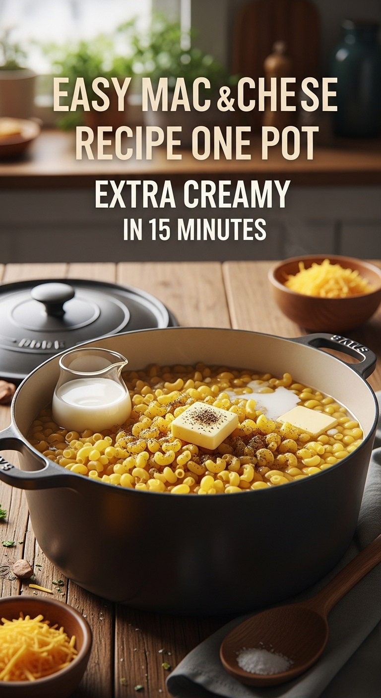 Uncooked Elbow Macaroni Milk Butter And Seasonings Combined In A Rustic Dutch Oven For An Easy One-Pot Mac And Cheese Recipe