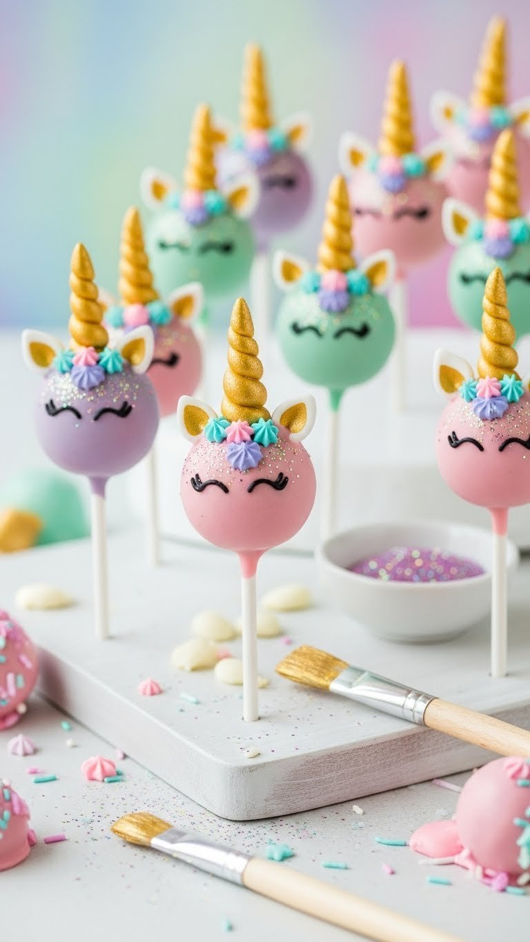 Unicorn Horn Cake Pops Dipped In Pastel Candy Melts With Sparkly Sugar Accents