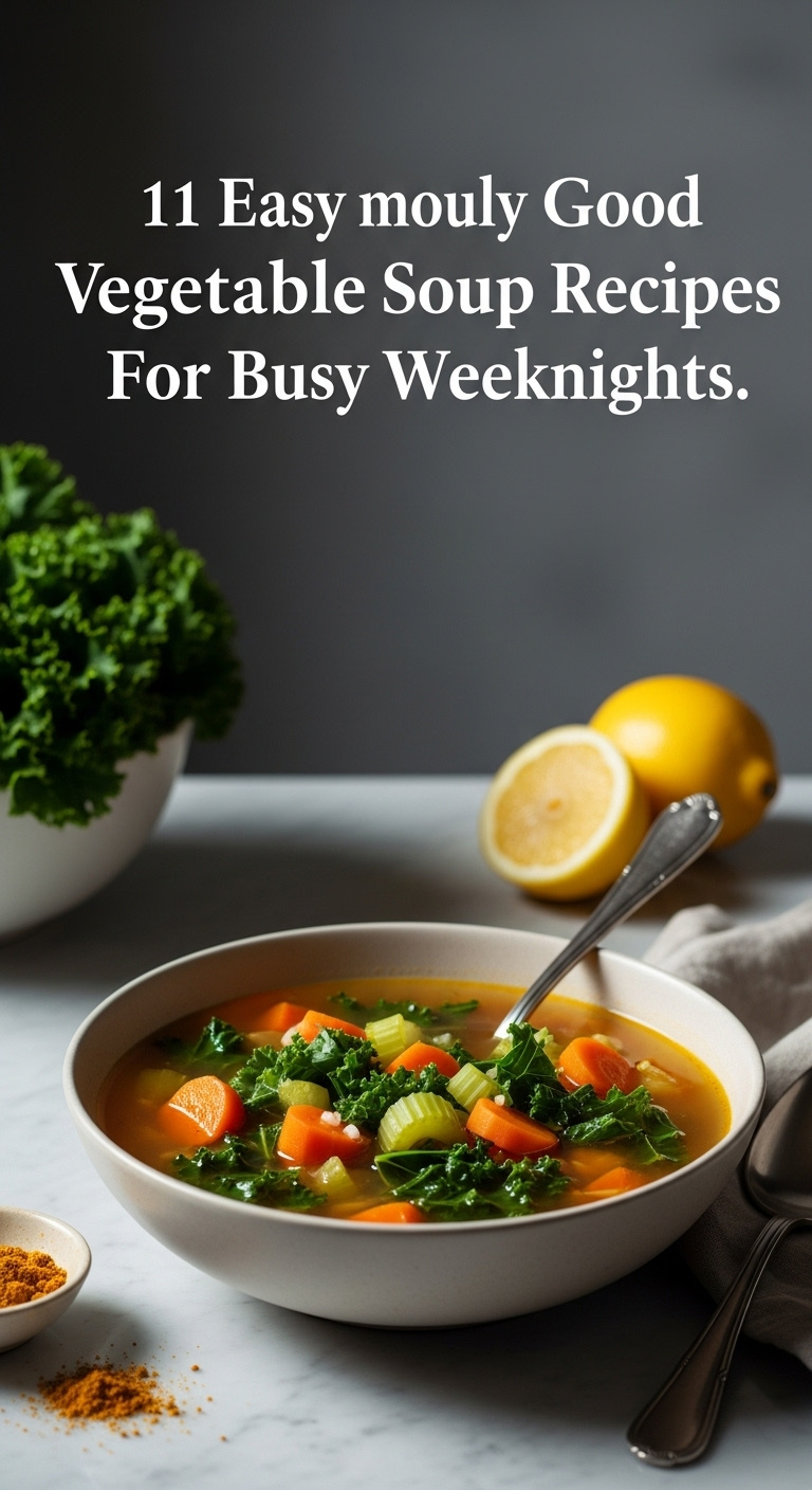 Vegetable Soup Bowl With Recipe Title For Busy Weeknights