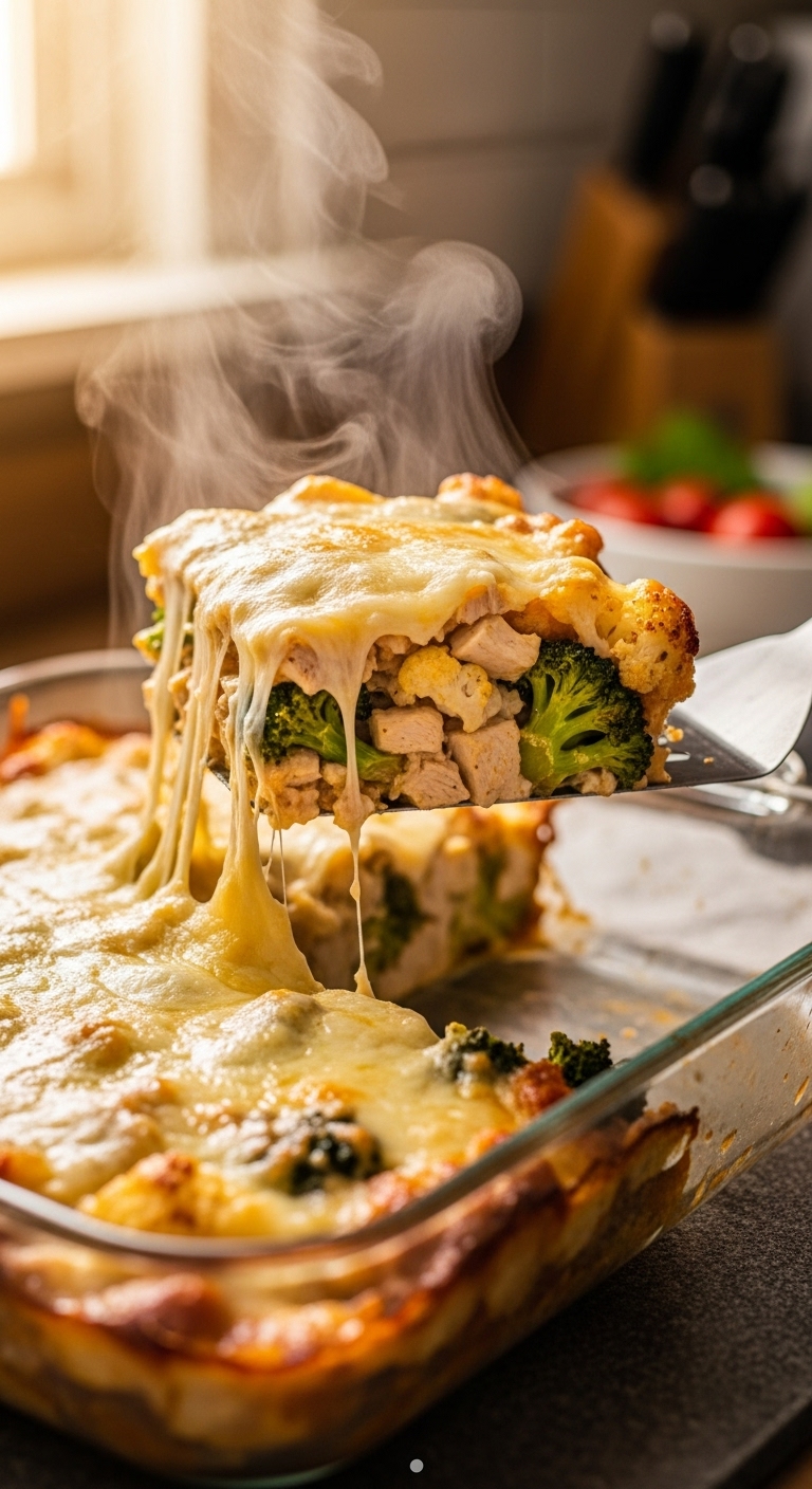 Veggie Loaded Rotisserie Chicken Casserole With Broccoli Cauliflower Cheesy Top