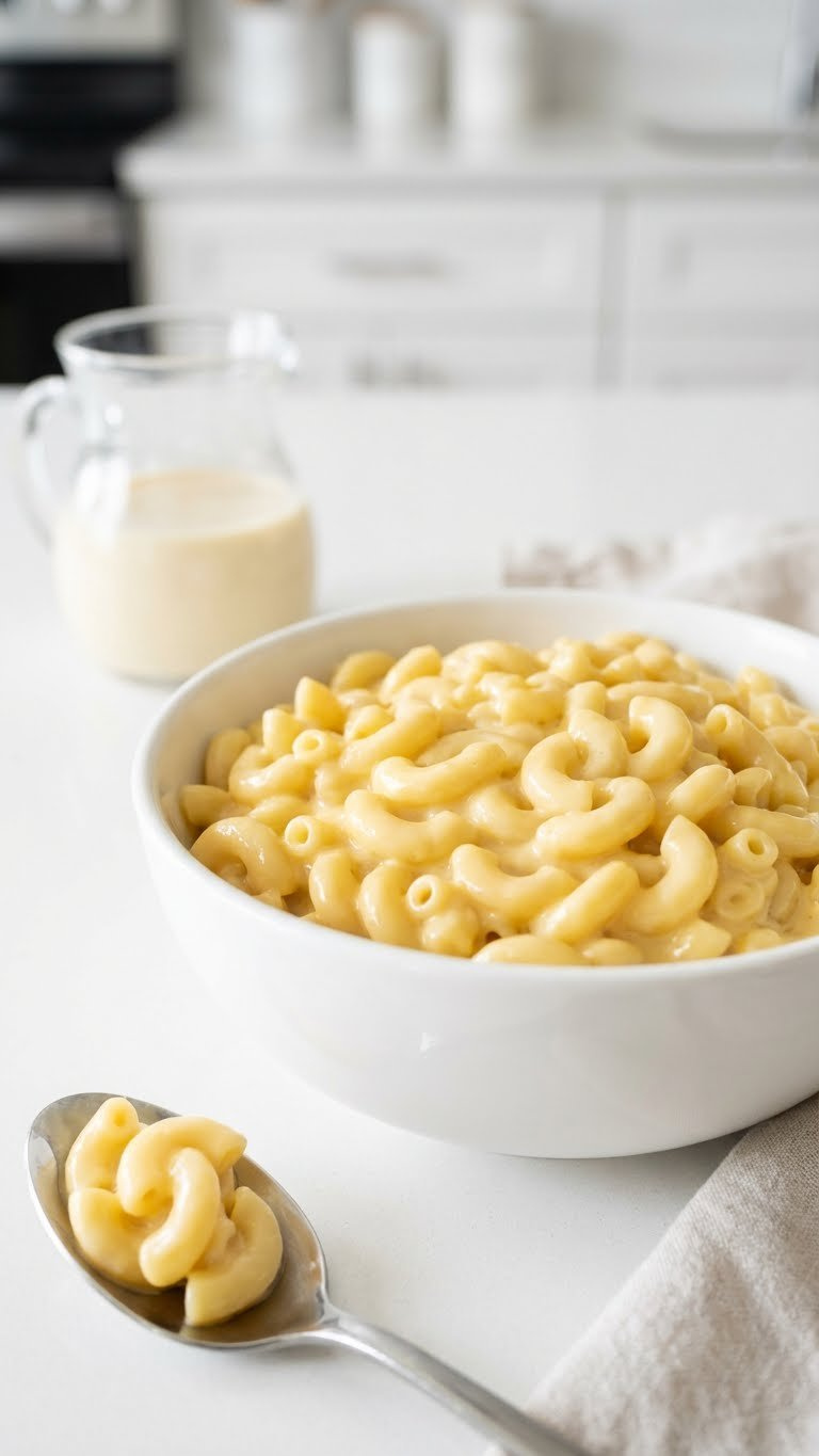 Velvety Instant Pot Mac And Cheese With Smooth, Light Yellow Sauce And Perfect Noodles In A White Ceramic Bowl.