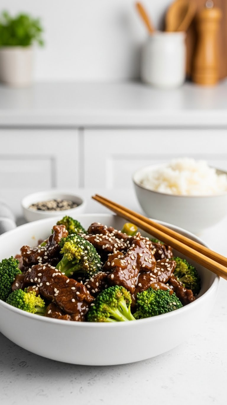 Vibrant Instant Pot Beef And Broccoli With Tender Beef, Crisp Florets, And A Savory Sauce, Served With Chopsticks And Rice.