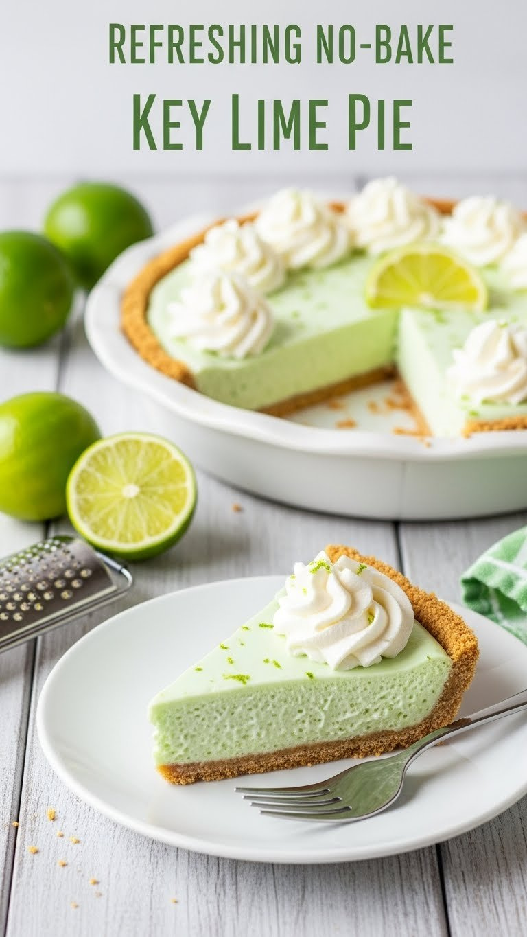 Vibrant No-Bake Key Lime Pie Slice With Graham Cracker Crust, Green Filling, Whipped Cream, Lime Zest. Refreshing Summer Treat.