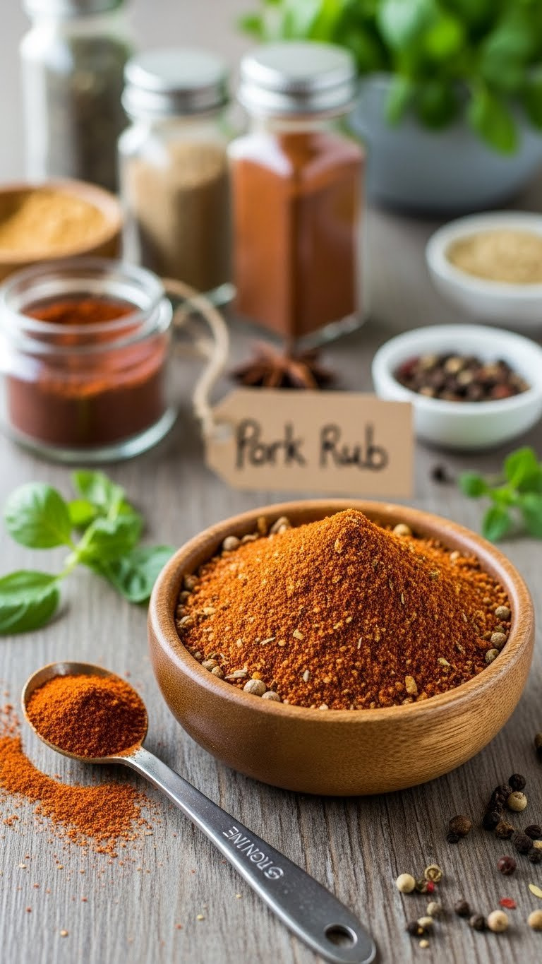 Vibrant Spice Blend In A Rustic Wooden Bowl With Measuring Spoon