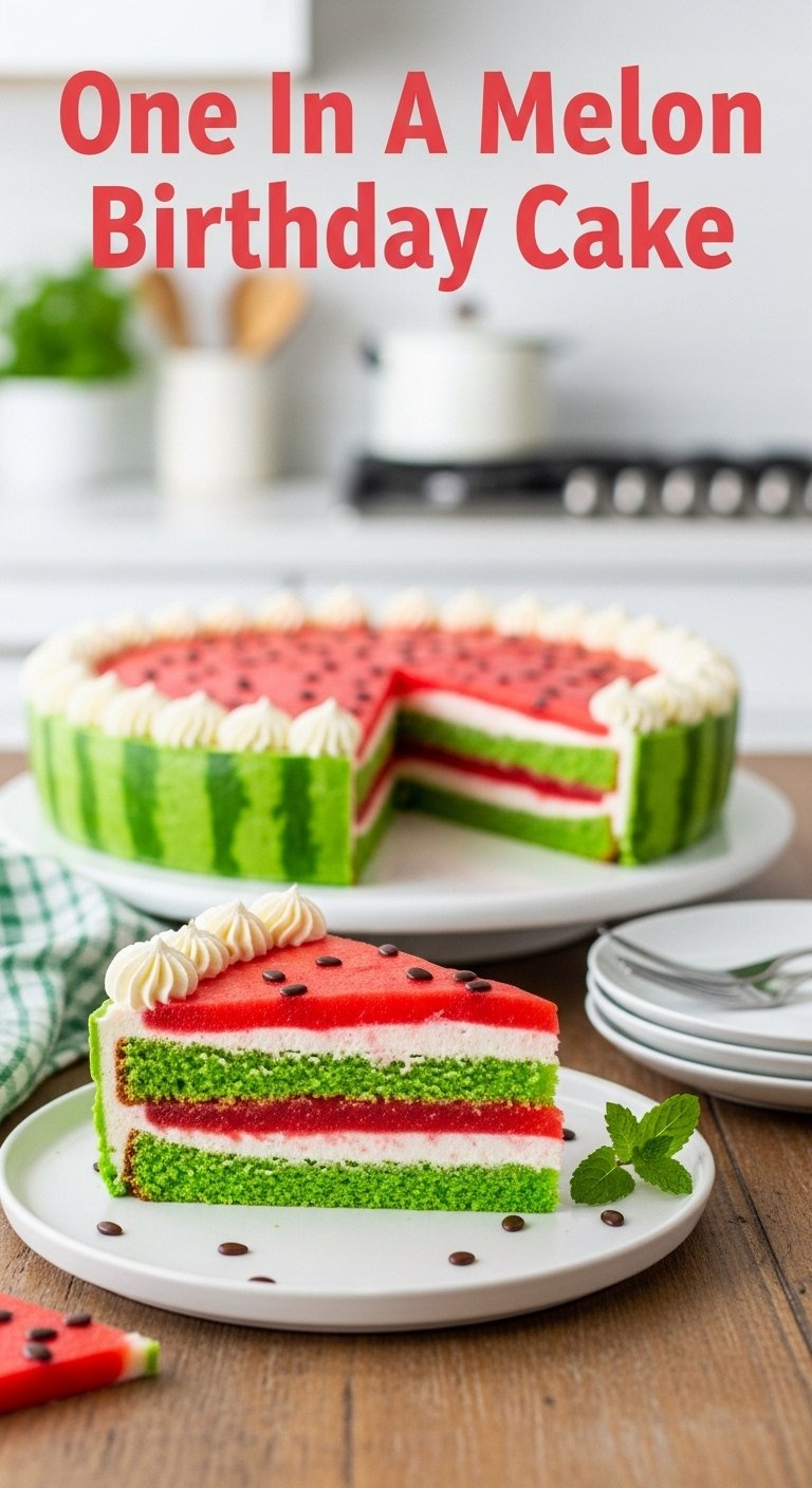 Vibrant Watermelon Sheet Cake Slice With Red And Green Layers And Chocolate Seeds On A Rustic Wooden Table.