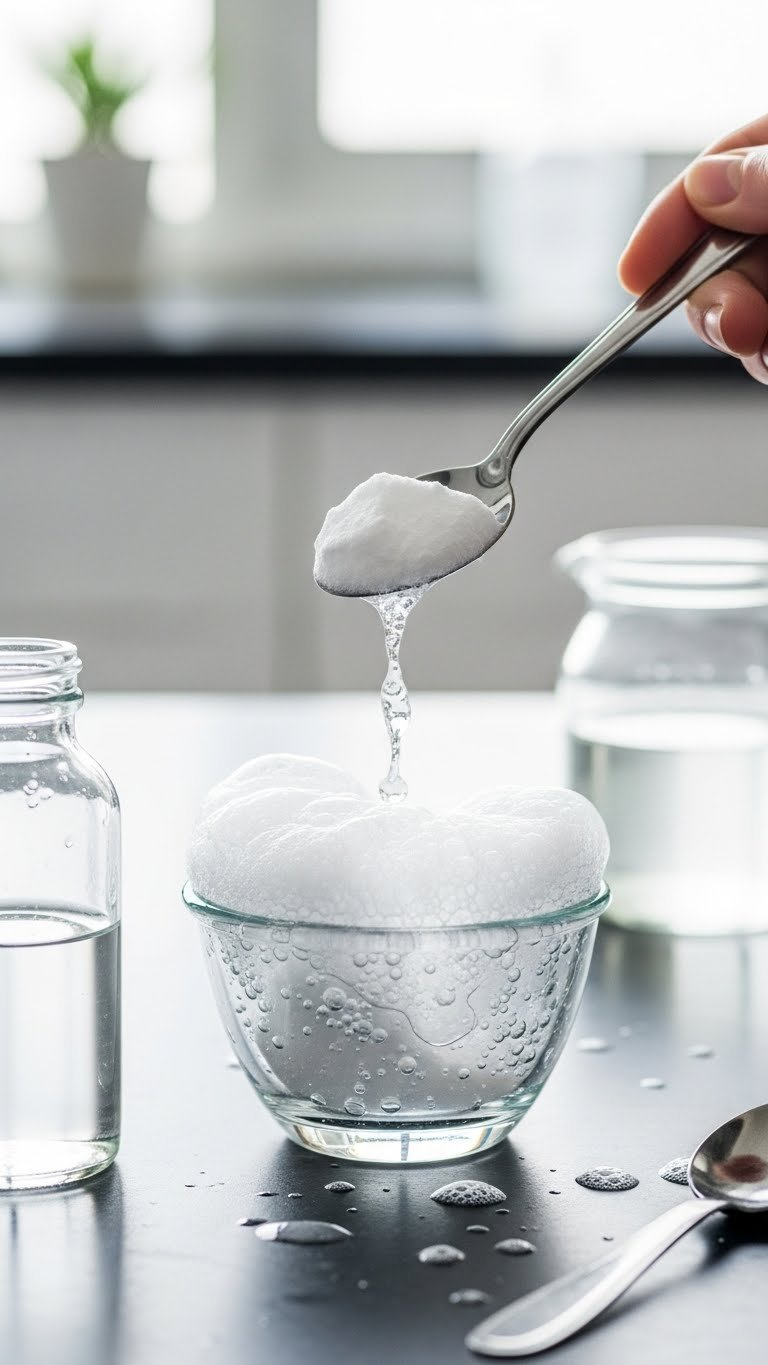 Vigorous Baking Soda And White Vinegar Chemical Reaction Foaming In A Glass Bowl, Highlighting Effervescent Leavening Power.
