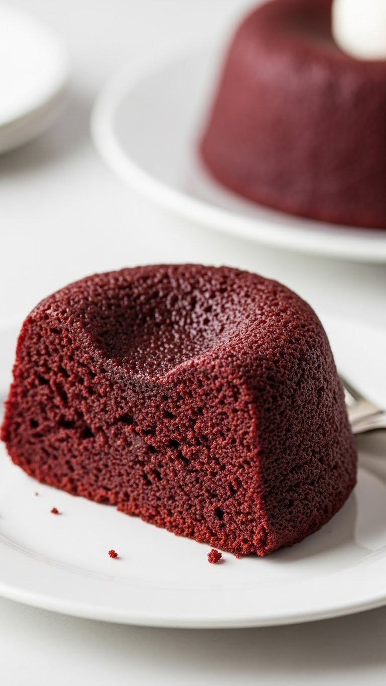 Warm Red Velvet Lava Cake, Rich And Decadent, With A Molten Chocolate Center. Elegant Dessert.