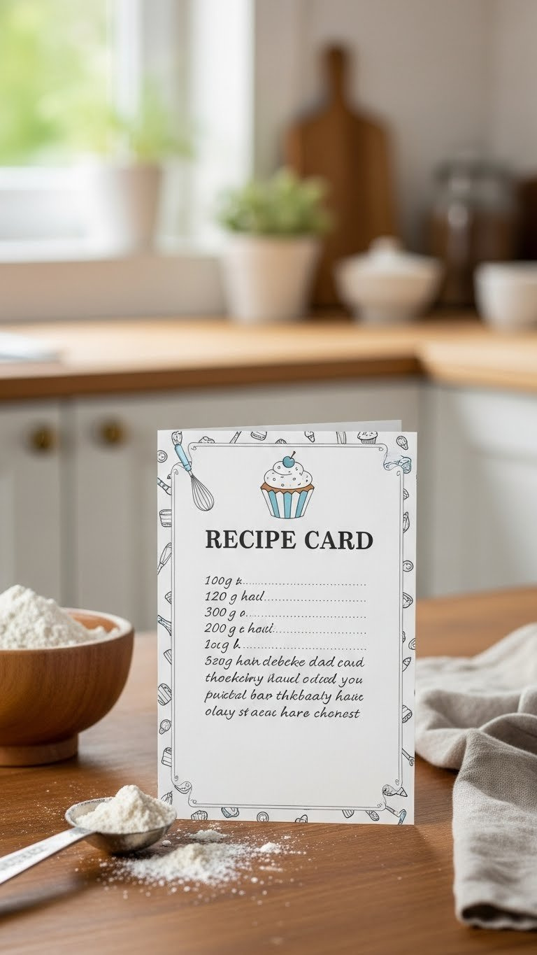Whimsical Cupcake Recipe Card On Rustic Wooden Table With Baking Tools And Soft Natural Lighting For Pinterest Lifestyle Content