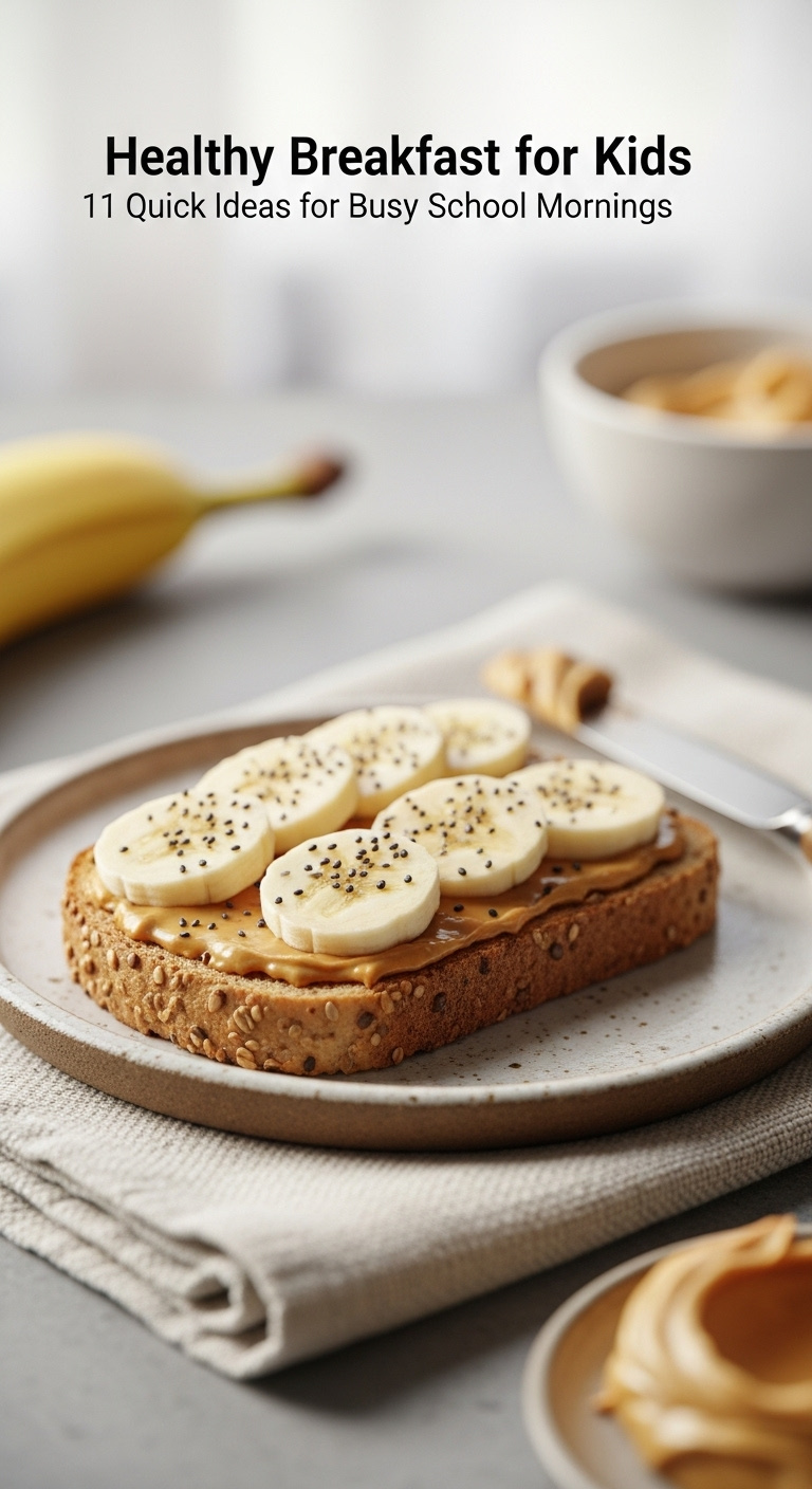 Whole Grain Toast With Peanut Butter Banana Slices And Chia Seeds On A Rustic Ceramic Plate With A Knife