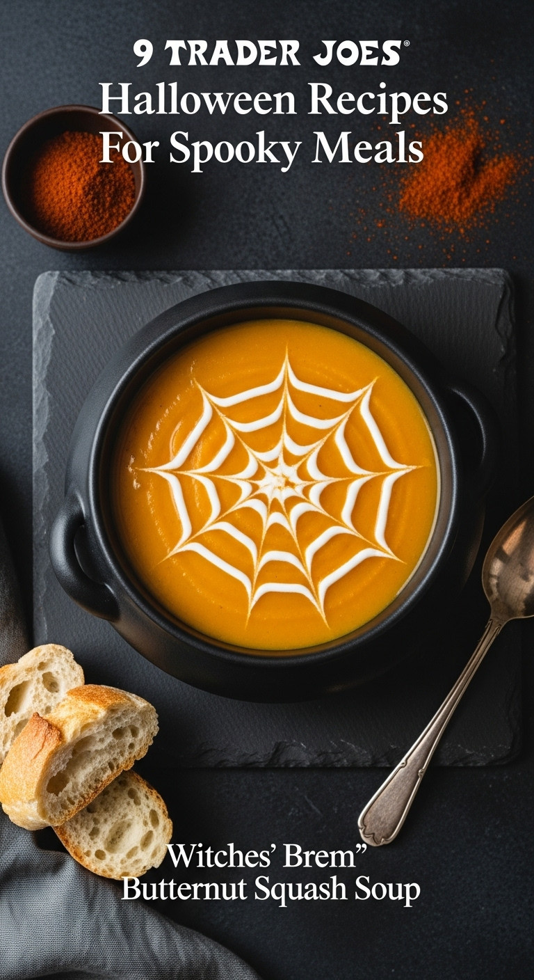 Witches Brew Butternut Squash Soup In A Cauldron Bowl With Spiderweb Sour Cream Design Perfect For Spooky Meals