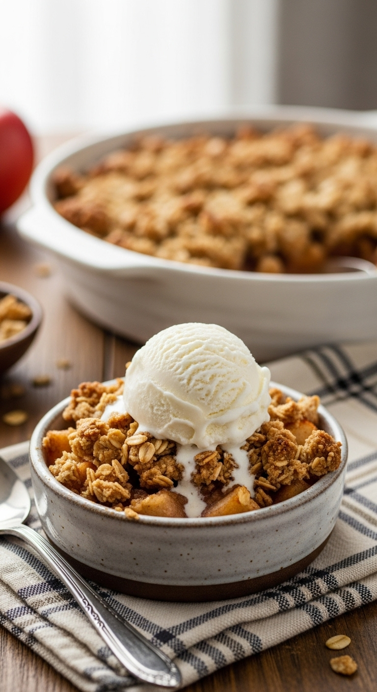 Apple-Crisp-Vanilla-Ice-Cream-Melting-Crispy-Oat-Topping-Rustic-Serving