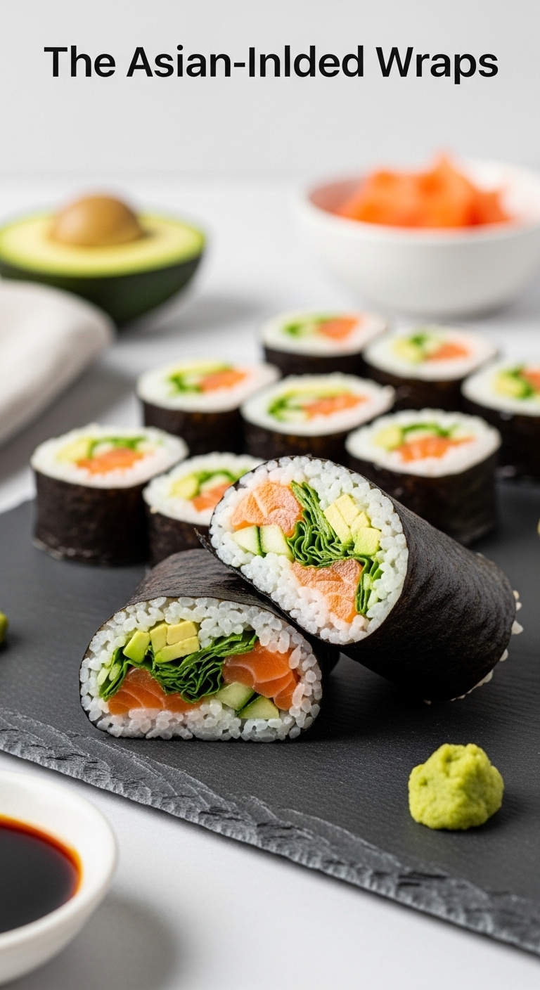 Asian-Inspired-Sushi-Wrap-Salmon-Avocado-Cucumber-Rice-Nori-Sliced-Half