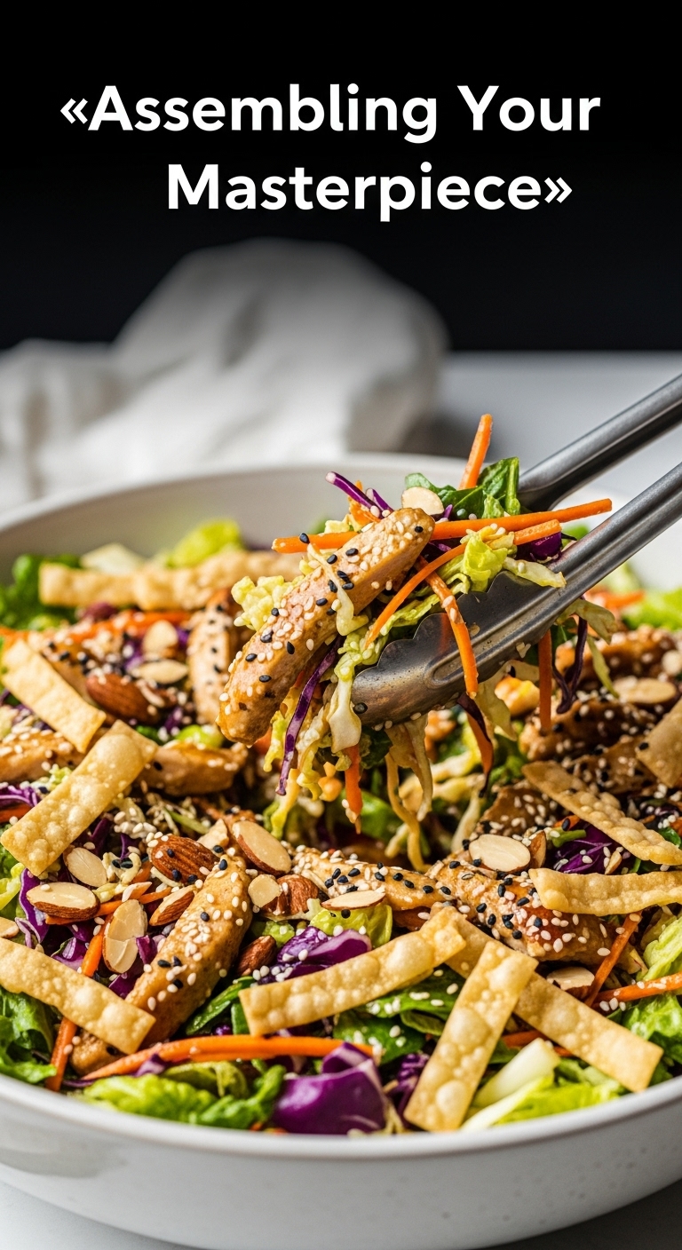Assembled Chinese Chicken Salad Tongs Crunchy Wonton Strips Almonds Sesame Seeds Blog Post