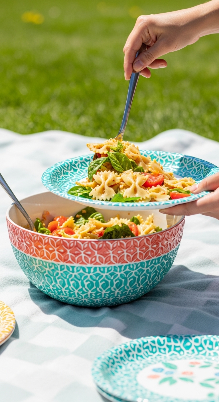 Bow Tie Pasta Salad Melamine Bowl Picnic Blanket Blog Post