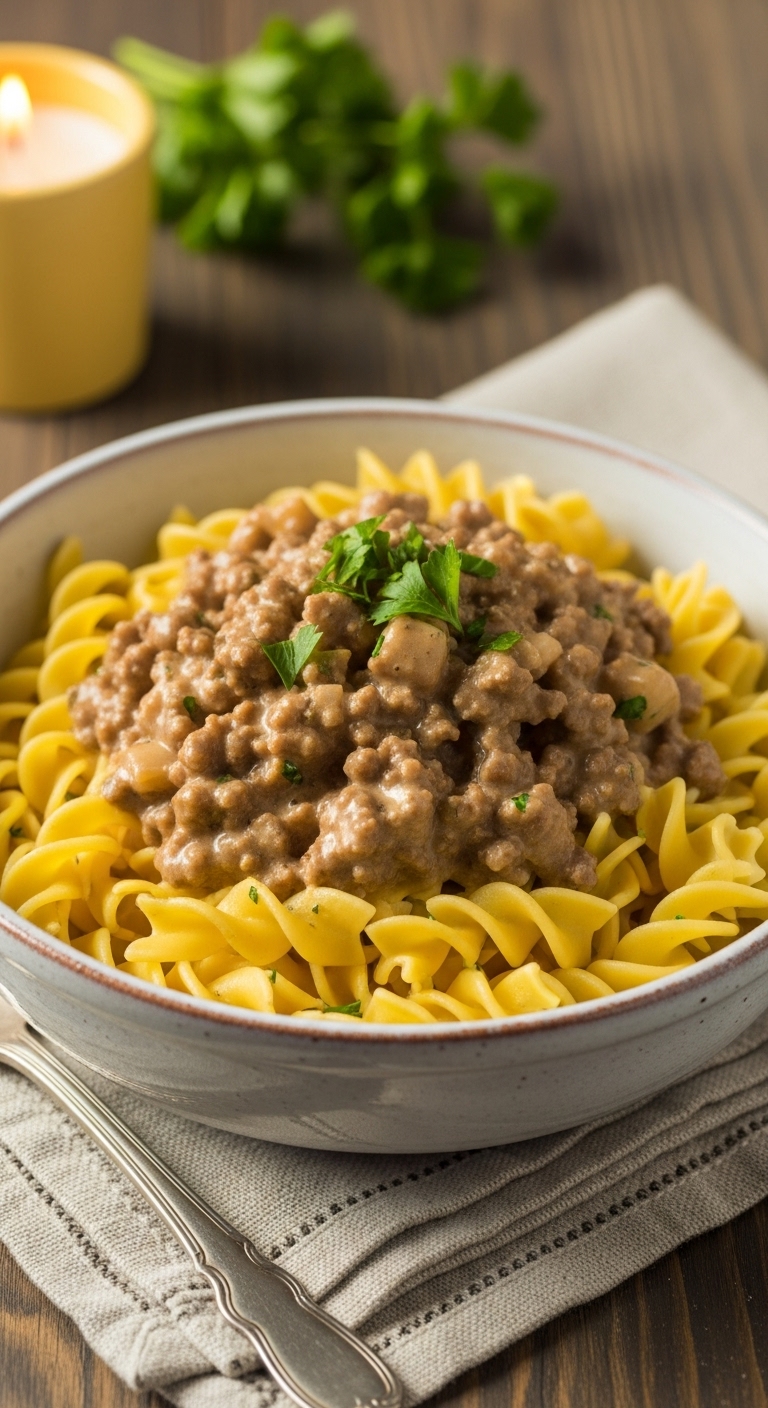 Buttery-Egg-Noodles-Creamy-Ground-Beef-Stroganoff-Fresh-Parsley