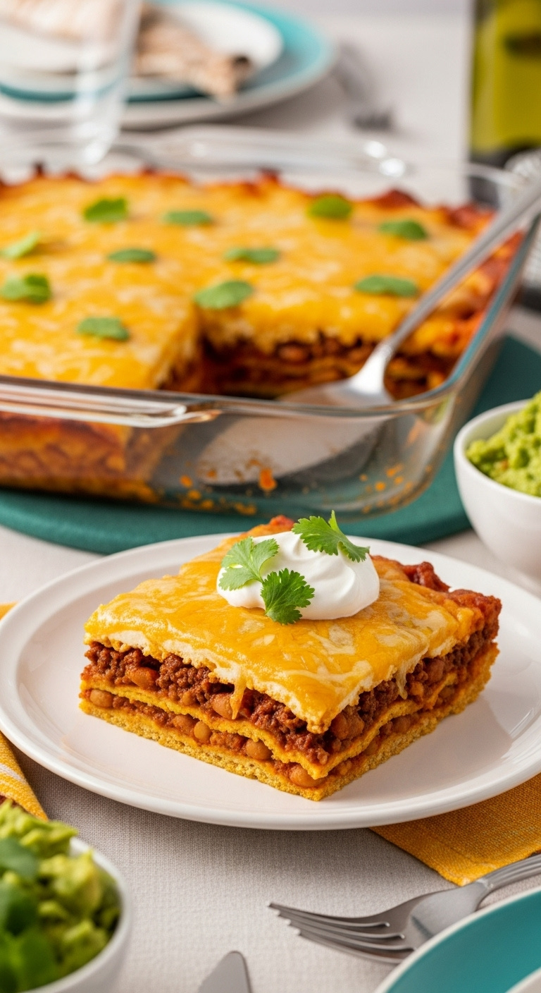 Cheesy-Taco-Casserole-With-Beef-Sour-Cream-And-Cilantro