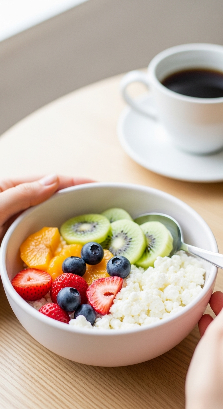 Cottage Cheese Fruit Bowl Morning Light Coffee Blog Post