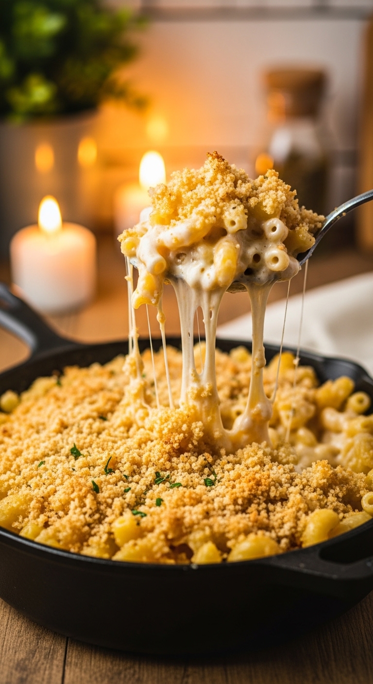 Creamy-Baked-Macaroni-And-Cheese-Cast-Iron-Skillet-Cheese-Pull