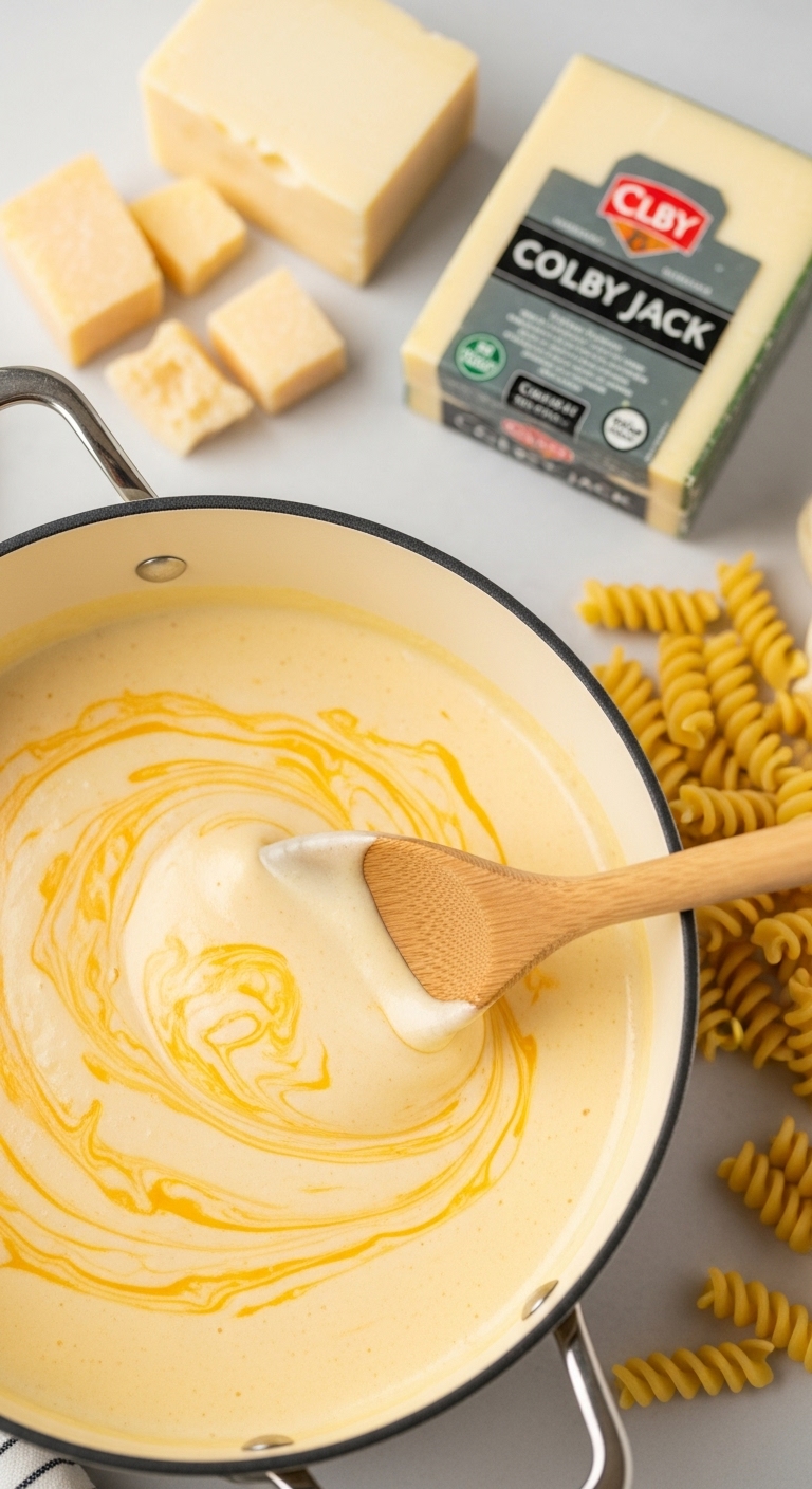 Creamy-Melted-Cheese-Sauce-Wooden-Spoon-Parmesan-Colby-Jack-Noodles