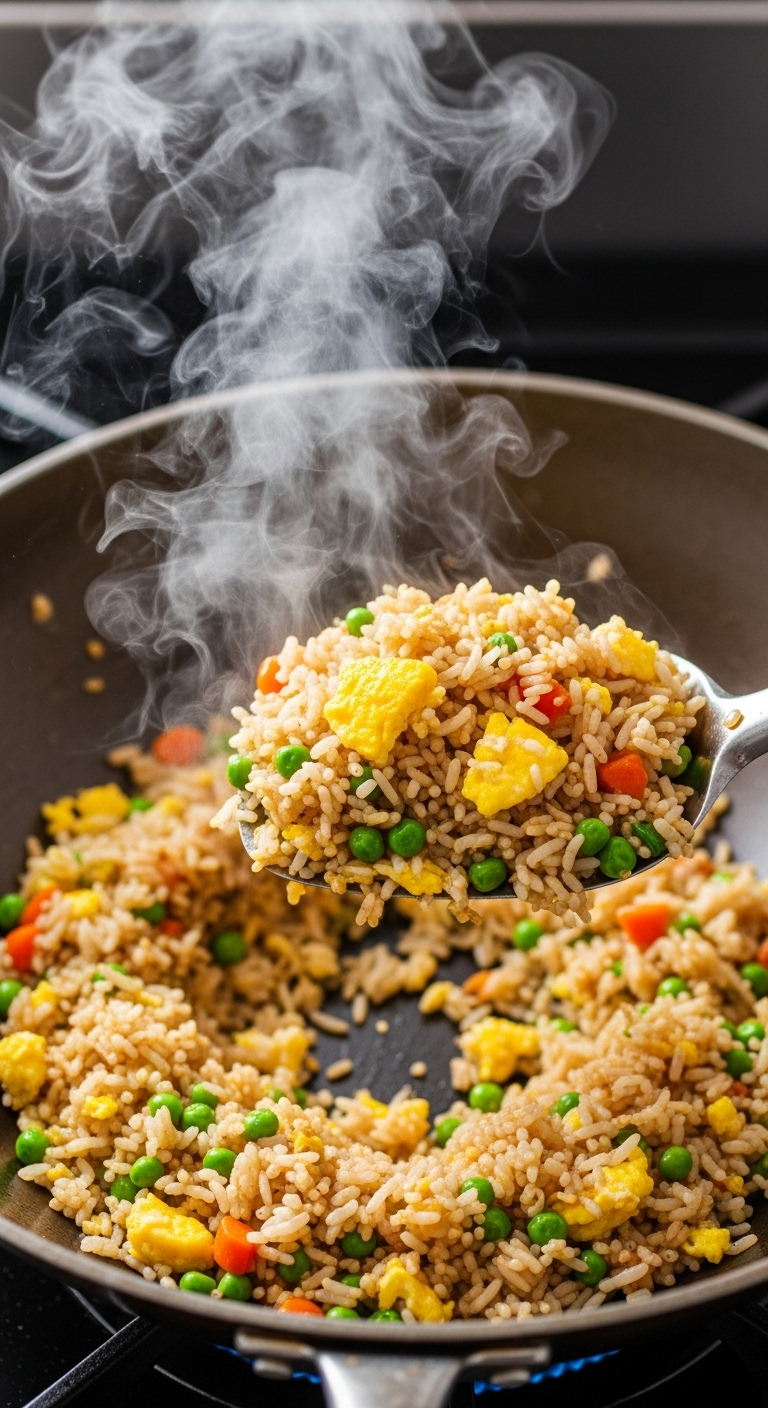 Fried Rice Wok Egg Peas Carrots Steam Blog Post