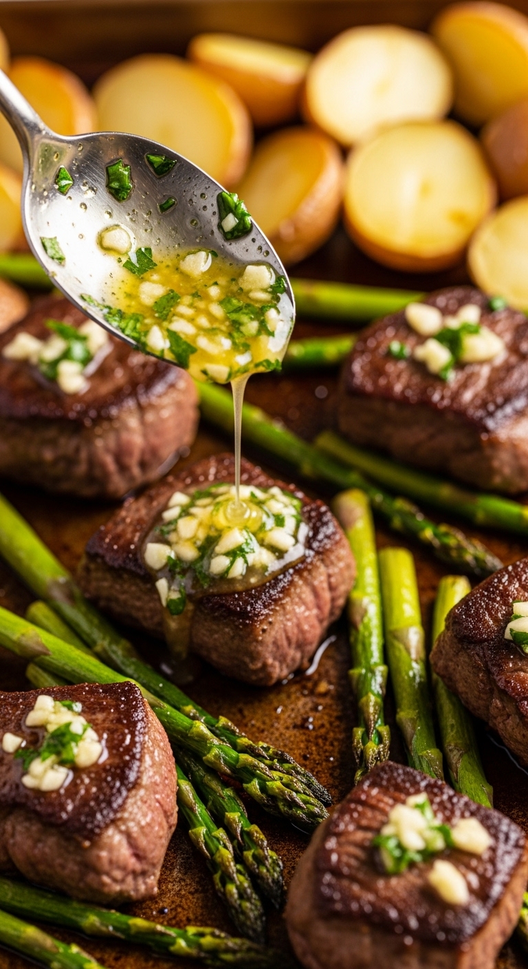 Garlic-Butter-Steak-Bites-Veggies-Asparagus-Potatoes-Drizzling