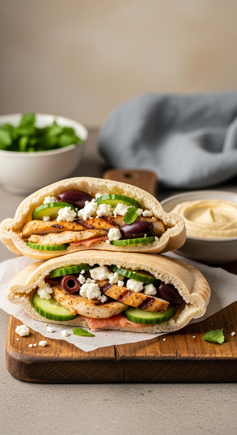 Greek-Chicken-Hummus-Pita-Pockets-Grilled-Chicken-Cucumber-Feta-Rustic-Board