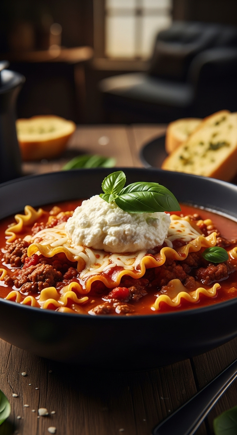 Hearty-Lasagna-Soup-With-Ground-Beef-Ricotta-Mozzarella-And-Basil