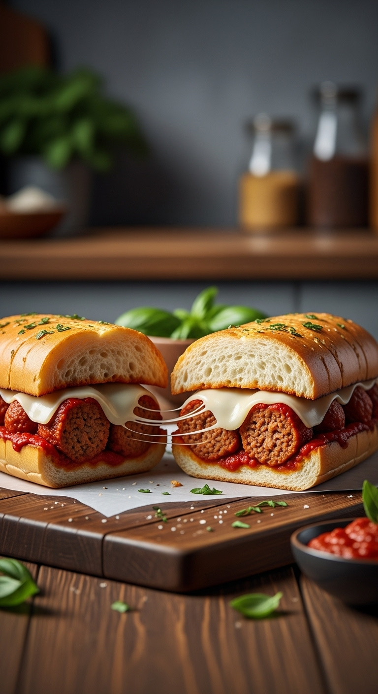 Hearty-Meatball-Subs-On-Garlic-Bread-With-Provolone-Cheese-And-Marinara-Sauce