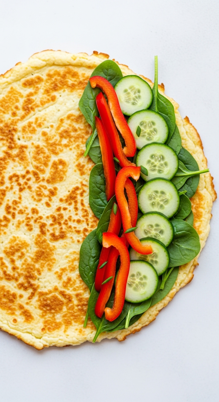 High-Protein-Cottage-Cheese-Veggie-Wrap-Spinach-Red-Bell-Pepper-Cucumber-Crepe-Texture-Healthy