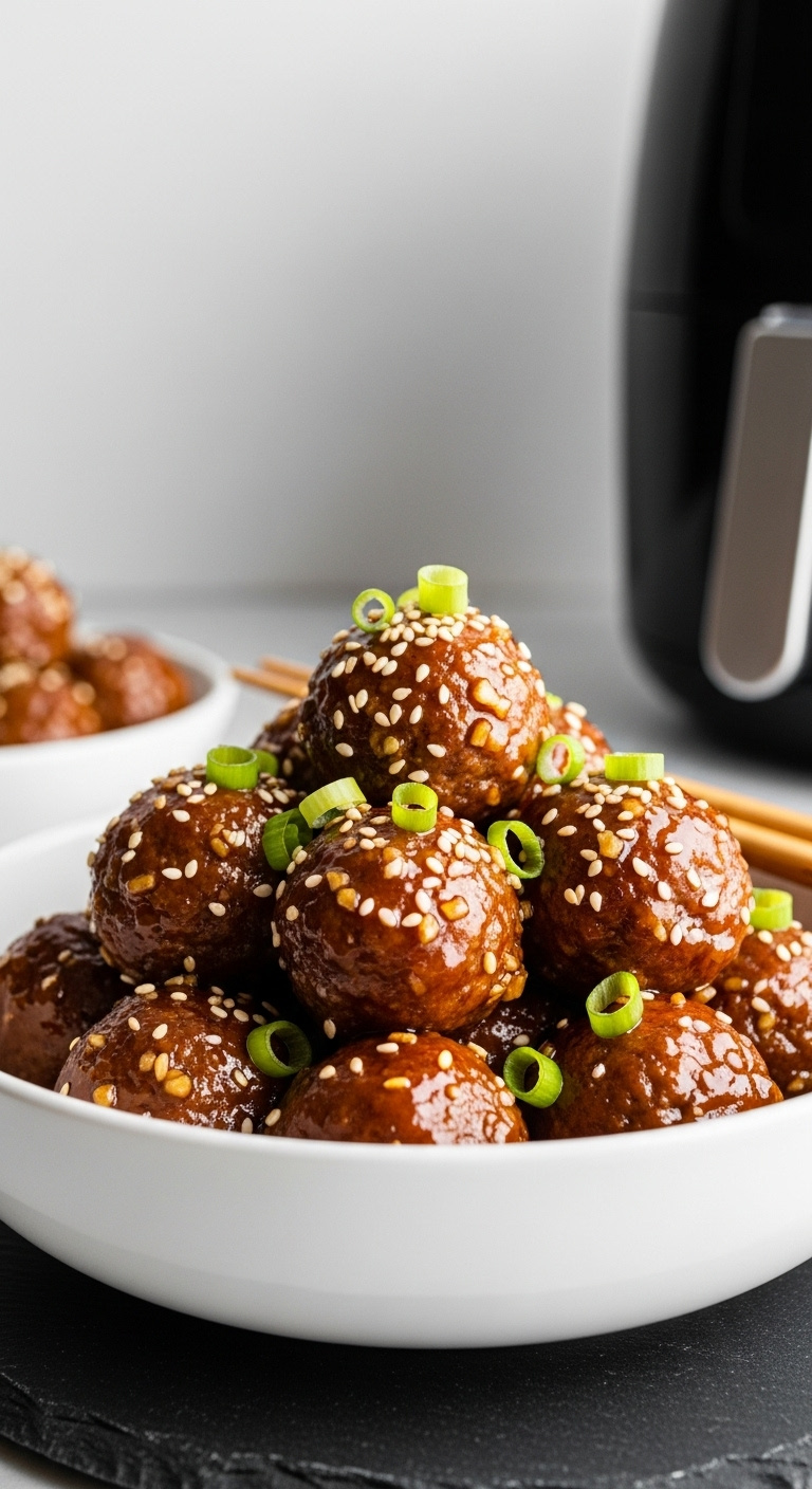 Honey-Garlic-Air-Fryer-Meatballs-Sesame-Seeds-Green-Onions-Sleek-Bowl