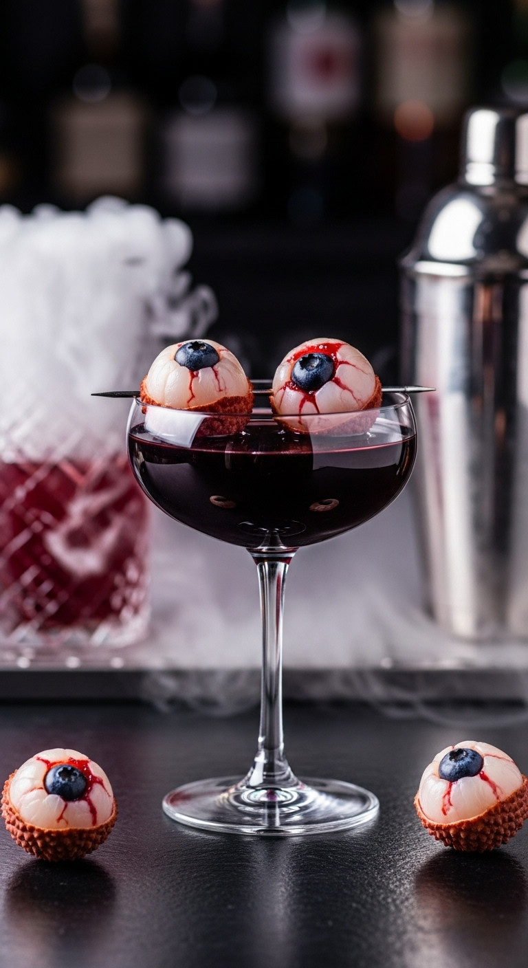 Hyperrealistic Edible Fake Blood In Glass Bowl With Spoon Dripping Onto White Cupcake On Marble Countertop