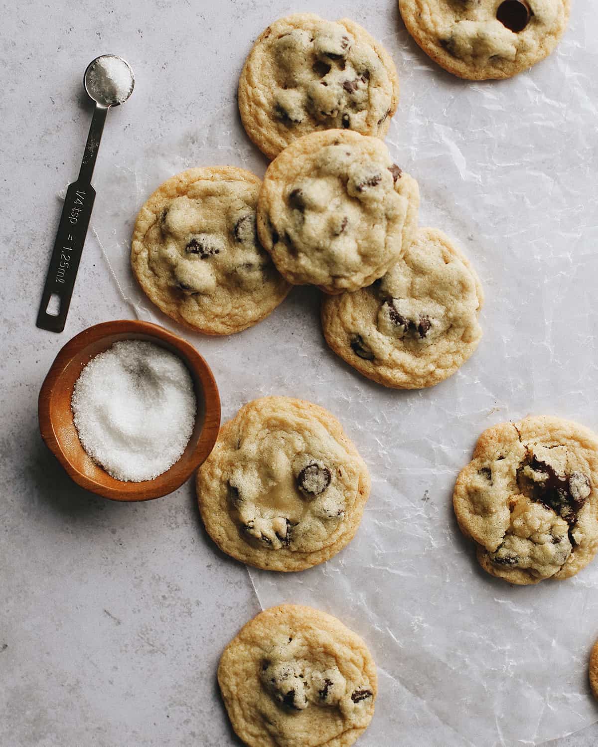 Overhead Photo Of 8 Gluten Free Chocolate Chip Cookies